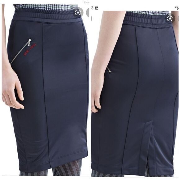 Acne Studios Clementina Pencil Skirt Size M in Dark Navy Elastic Waist Fleece - Picture 1 of 9